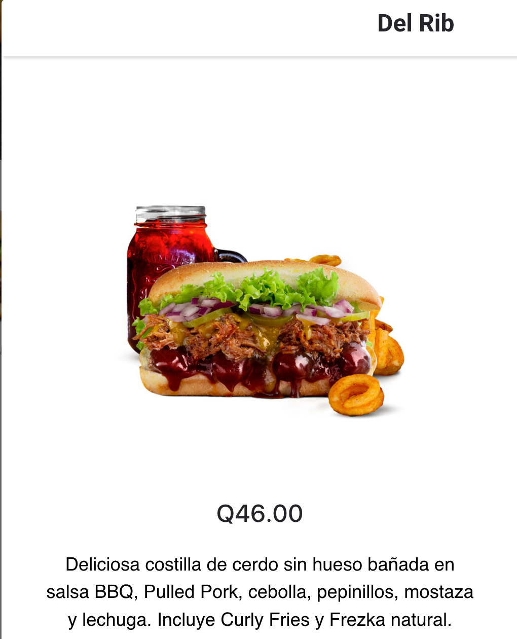 DelPuente pork rib sandwich description