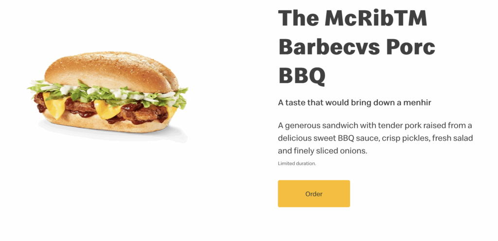 French McRib description in English