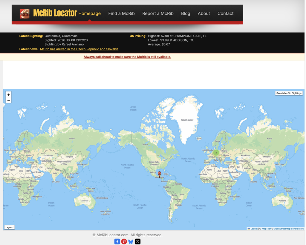 McRib Locator homepage 2026